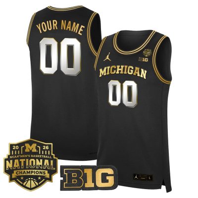Michigan Wolverines 2026 National Champions Patch Basketball Custom Stitched Jersey - Black Gold