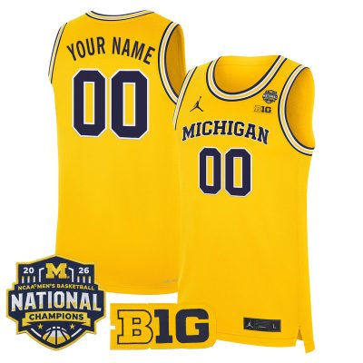 Michigan Wolverines 2026 National Champions Patch Basketball Custom Stitched Jersey - Maize