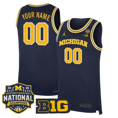 Michigan Wolverines 2026 National Champions Patch Basketball Custom Stitched Jersey - Navy