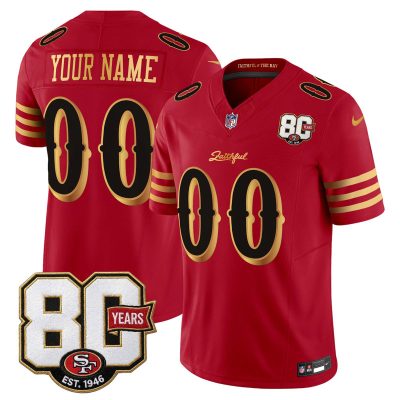 San Francisco 49ers 80th Anniversary Patch Vapor Limited Custom Jersey - Rivalries Edition - Red Gold