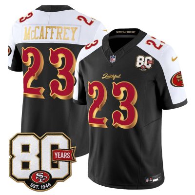 San Francisco 49ers 80th Anniversary Patch Vapor Limited Jersey - Rivalries Edition - Black Alternate / Christian McCaffrey