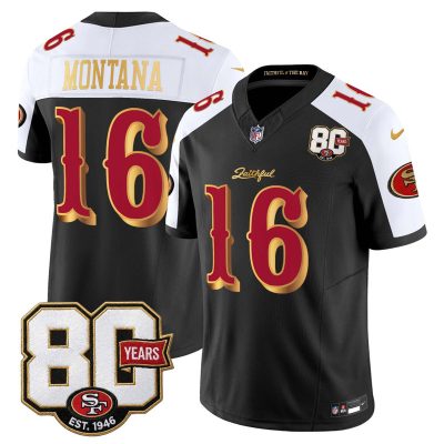 San Francisco 49ers 80th Anniversary Patch Vapor Limited Jersey - Rivalries Edition - Black Alternate / Joe Montana