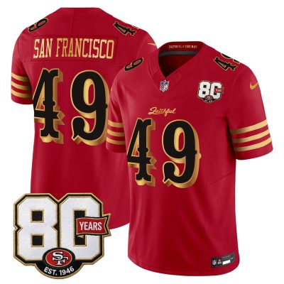 San Francisco 49ers 80th Anniversary Patch Vapor Limited Jersey - Rivalries Edition - Red Gold / #49 San Francisco