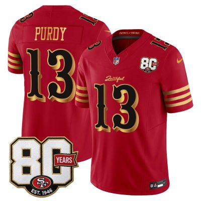 San Francisco 49ers 80th Anniversary Patch Vapor Limited Jersey - Rivalries Edition - Red Gold / Brock Purdy