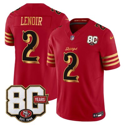 San Francisco 49ers 80th Anniversary Patch Vapor Limited Jersey - Rivalries Edition - Red Gold / Deommodore Lenoir