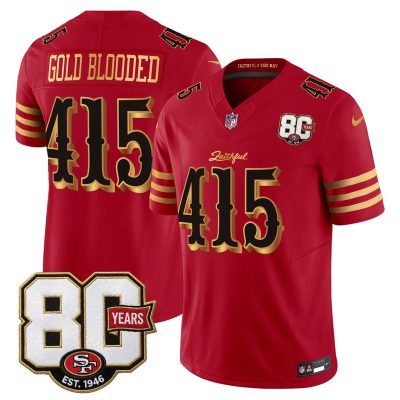 San Francisco 49ers 80th Anniversary Patch Vapor Limited Jersey - Rivalries Edition - Red Gold / Gold Blooded 415