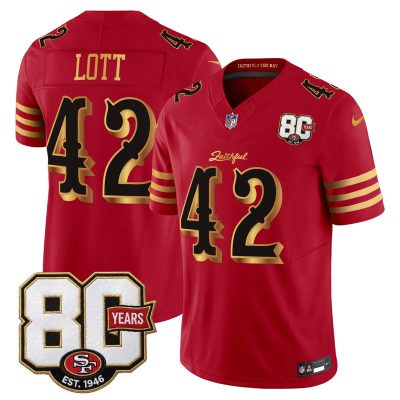 San Francisco 49ers 80th Anniversary Patch Vapor Limited Jersey - Rivalries Edition - Red Gold / Ronnie Lott
