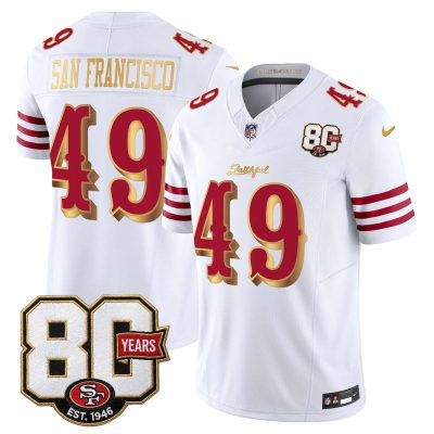 San Francisco 49ers 80th Anniversary Patch Vapor Limited Jersey - Rivalries Edition - White Gold / #49 San Francisco