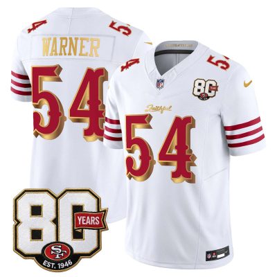 San Francisco 49ers 80th Anniversary Patch Vapor Limited Jersey - Rivalries Edition - White Gold / Fred Warner