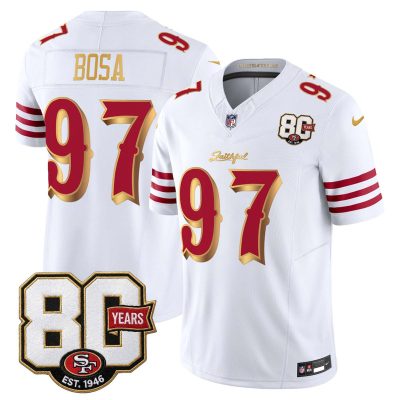San Francisco 49ers 80th Anniversary Patch Vapor Limited Jersey - Rivalries Edition - White Gold / Nick Bosa