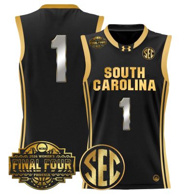 South Carolina Gamecocks 2026 Women's Tournament Final Four Basketball Stitched Jersey - Black Gold / #1 Team