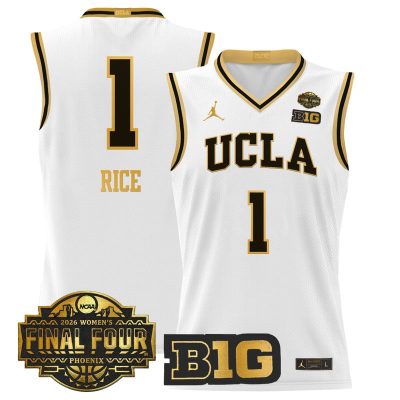 UCLA Bruins 2026 Women's Tournament Final Four Basketball Stitched Jersey - White Gold / Kiki Rice