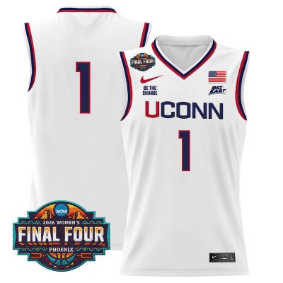 UConn Huskies 2026 Women's Tournament Final Four Basketball Stitched Jersey - White / #1 Team