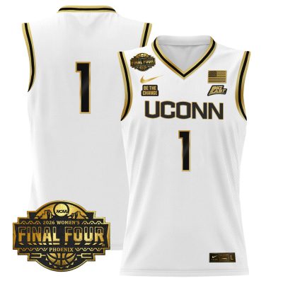UConn Huskies 2026 Women's Tournament Final Four Basketball Stitched Jersey - White Gold / #1 Team