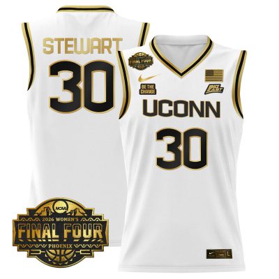 UConn Huskies 2026 Women's Tournament Final Four Basketball Stitched Jersey - White Gold / Breanna Stewart
