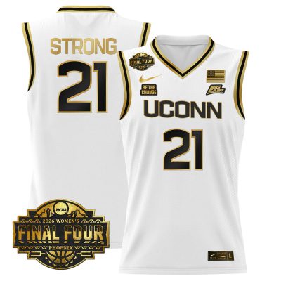 UConn Huskies 2026 Women's Tournament Final Four Basketball Stitched Jersey - White Gold / Sarah Strong