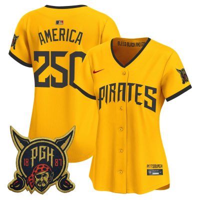 Women's Pittsburgh Pirates 2026 City Connect Vapor Premier Stitched Jersey - Gold / #250 America
