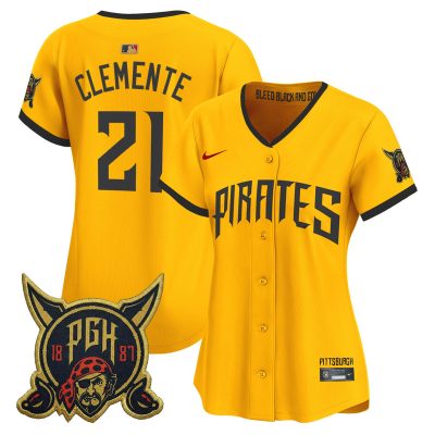 Women's Pittsburgh Pirates 2026 City Connect Vapor Premier Stitched Jersey - Gold / Roberto Clemente