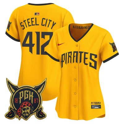 Women's Pittsburgh Pirates 2026 City Connect Vapor Premier Stitched Jersey - Gold / Steel City 412