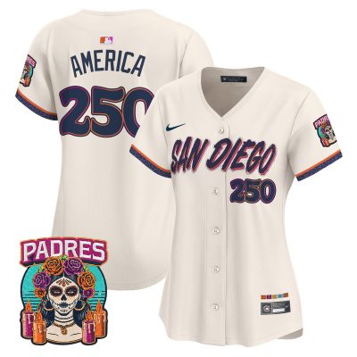 Women's San Diego Padres 2026 City Connect Vapor Premier Stitched Jersey - Cream / #250 America