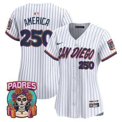 Women's San Diego Padres 2026 City Connect Vapor Premier Stitched Jersey - Pinstripe / #250 America