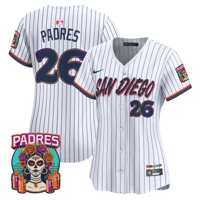 Women's San Diego Padres 2026 City Connect Vapor Premier Stitched Jersey - Pinstripe / #26 Padres