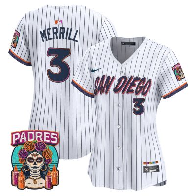 Women's San Diego Padres 2026 City Connect Vapor Premier Stitched Jersey - Pinstripe / Jackson Merrill
