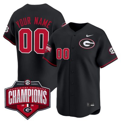 Georgia Bulldogs Baseball Southeastern Confernce Champions 2026 Vapor Premier Limited Custom Stitched Jersey - Black