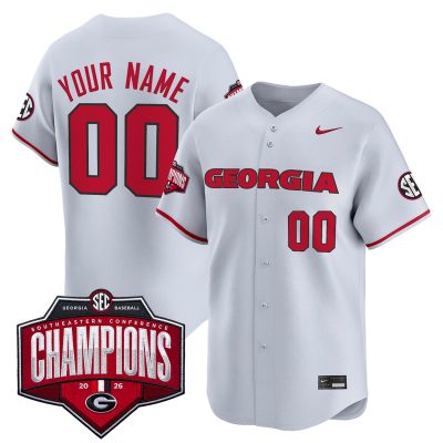 Georgia Bulldogs Baseball Southeastern Confernce Champions 2026 Vapor Premier Limited Custom Stitched Jersey - Gray
