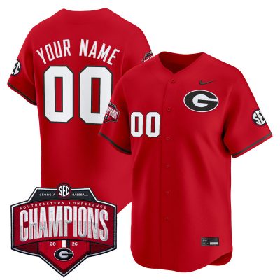 Georgia Bulldogs Baseball Southeastern Confernce Champions 2026 Vapor Premier Limited Custom Stitched Jersey - Red