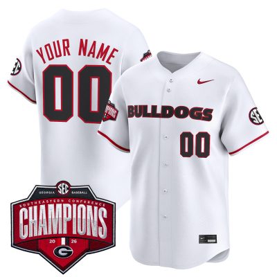 Georgia Bulldogs Baseball Southeastern Confernce Champions 2026 Vapor Premier Limited Custom Stitched Jersey - White