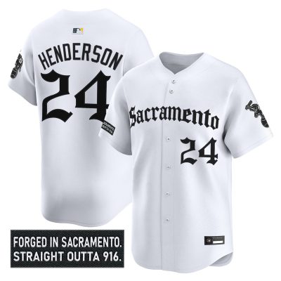 Men's Athletics 'Sacramento Gothic Edition' Vapor Premier Limited Jersey - White / Rickey Henderson