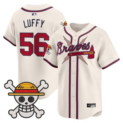 Men's Atlanta Braves x One Piece Vapor Premier Limited Jersey - Cream / Luffy