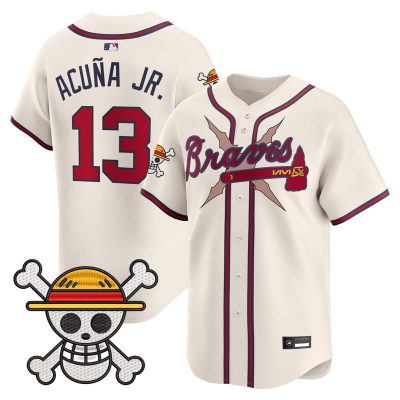 Men's Atlanta Braves x One Piece Vapor Premier Limited Jersey - Cream / Ronald Acuna Jr.