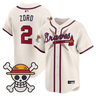 Men's Atlanta Braves x One Piece Vapor Premier Limited Jersey - Cream / Zoro