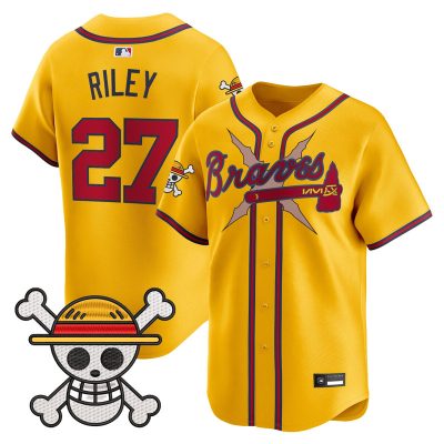 Men's Atlanta Braves x One Piece Vapor Premier Limited Jersey - Gold / Austin Riley