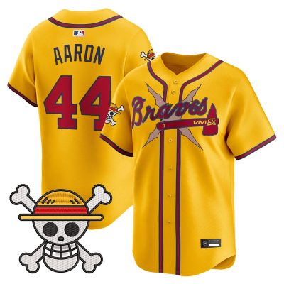 Men's Atlanta Braves x One Piece Vapor Premier Limited Jersey - Gold / Hank Aaron