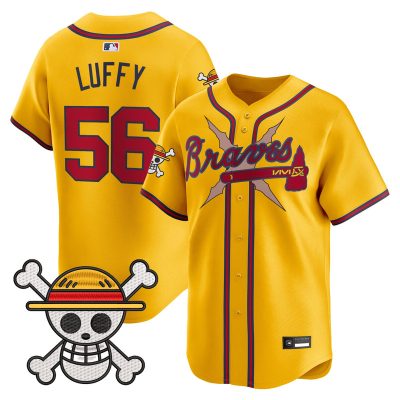 Men's Atlanta Braves x One Piece Vapor Premier Limited Jersey - Gold / Luffy