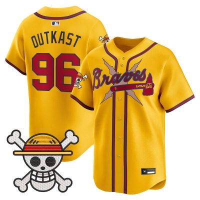 Men's Atlanta Braves x One Piece Vapor Premier Limited Jersey - Gold / OutKast