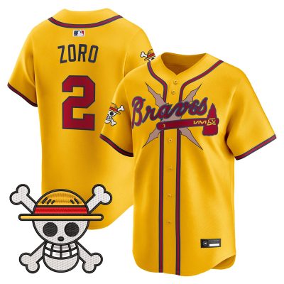 Men's Atlanta Braves x One Piece Vapor Premier Limited Jersey - Gold / Zoro