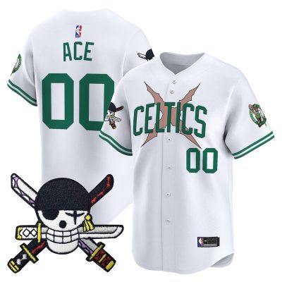 Men's Boston Celtics x One Piece Patch Vapor Baseball Jersey - Zoro Edition - Stitched - Association / Ace