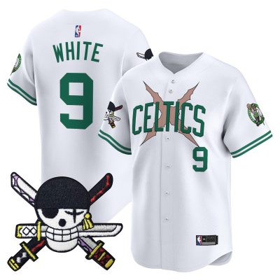 Men's Boston Celtics x One Piece Patch Vapor Baseball Jersey - Zoro Edition - Stitched - Association / Derrick White