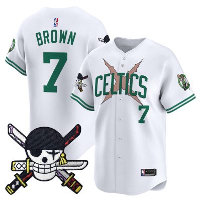 Men's Boston Celtics x One Piece Patch Vapor Baseball Jersey - Zoro Edition - Stitched - Association / Jaylen Brown