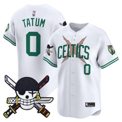 Men's Boston Celtics x One Piece Patch Vapor Baseball Jersey - Zoro Edition - Stitched - Association / Jayson Tatum