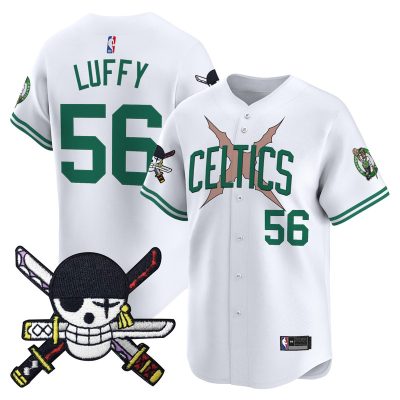 Men's Boston Celtics x One Piece Patch Vapor Baseball Jersey - Zoro Edition - Stitched - Association / Luffy