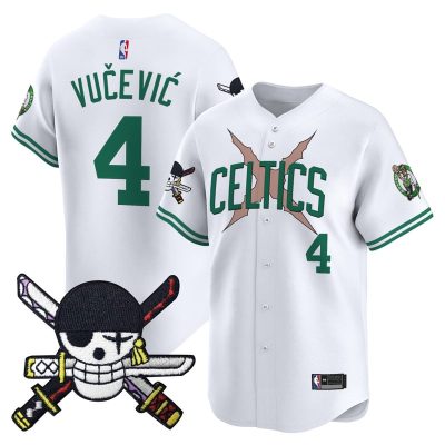 Men's Boston Celtics x One Piece Patch Vapor Baseball Jersey - Zoro Edition - Stitched - Association / Nikola Vucevic