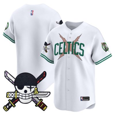 Men's Boston Celtics x One Piece Patch Vapor Baseball Jersey - Zoro Edition - Stitched - Association / Team
