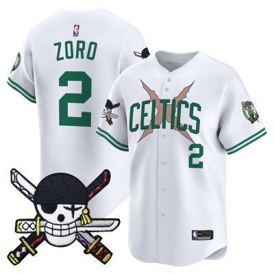 Men's Boston Celtics x One Piece Patch Vapor Baseball Jersey - Zoro Edition - Stitched - Association / Zoro