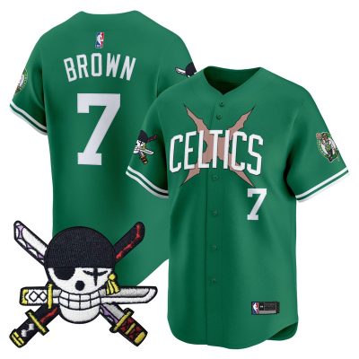 Men's Boston Celtics x One Piece Patch Vapor Baseball Jersey - Zoro Edition - Stitched - Icon / Jaylen Brown
