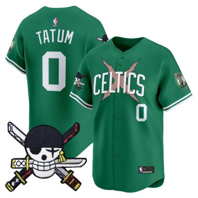 Men's Boston Celtics x One Piece Patch Vapor Baseball Jersey - Zoro Edition - Stitched - Icon / Jayson Tatum
